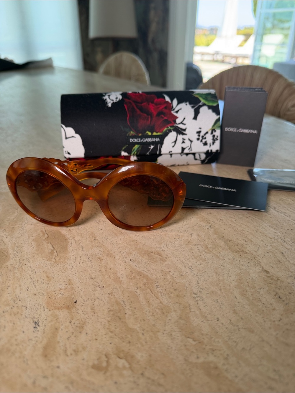 Archival Dolce & Gabbana Oversized Round Tortoise Floral Sunglasses
